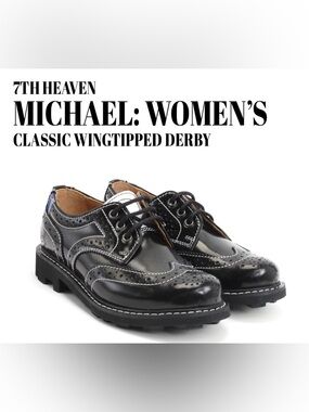 Fluevog EXCELLENT 7th Heaven Michael classic wingtip derby black white stitch -7
